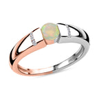 Ethiopian Welo Opal & Natural Zircon Ring in Platinum & 18K Rose Gold Vermeil Plated Sterling Silver