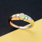 Ethiopian Welo Opal & Natural Zircon Ring in Platinum & 18K Rose Gold Vermeil Plated Sterling Silver