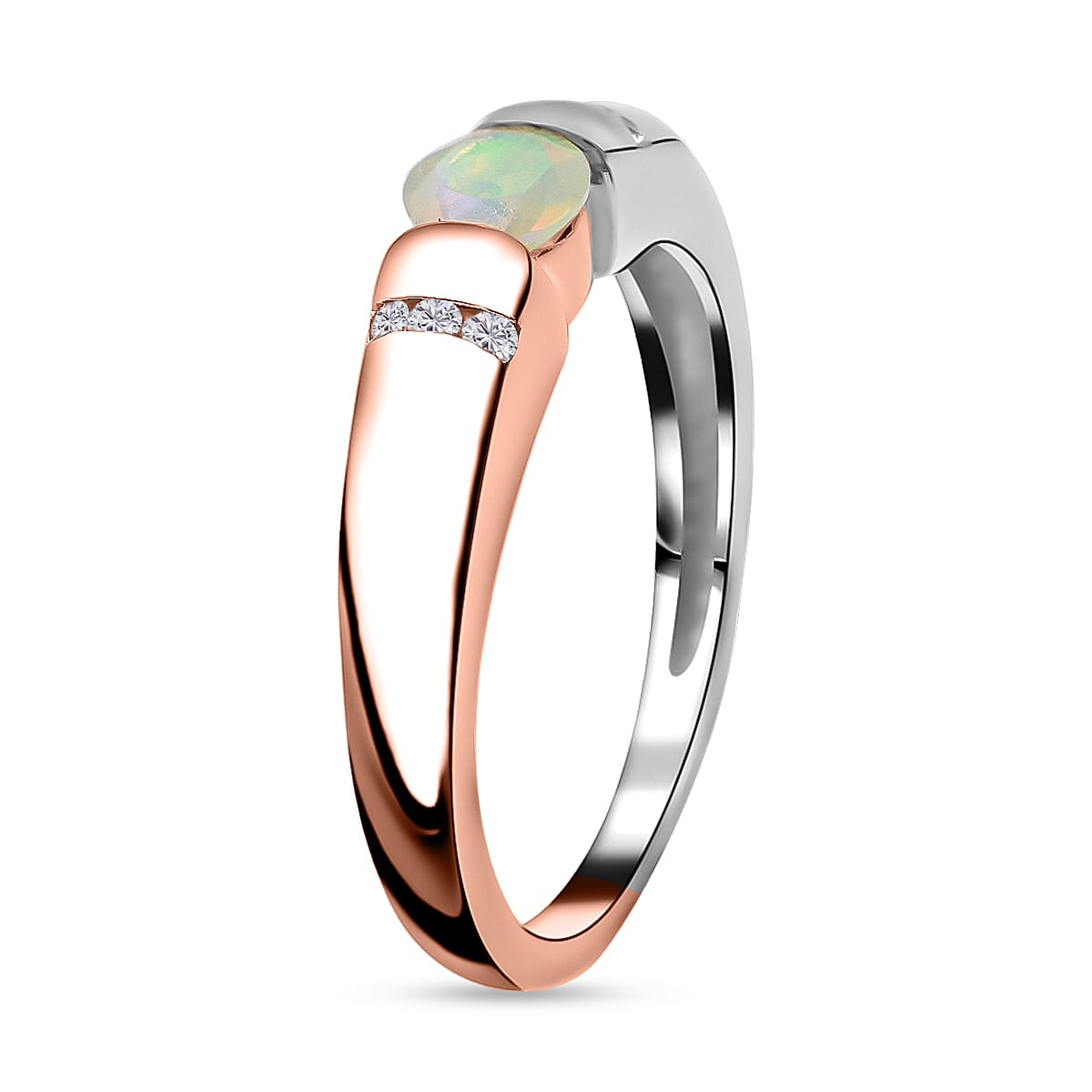 Ethiopian Welo Opal &amp; Natural Zircon Ring in Platinum &amp; 18K Rose Gold Vermeil Plated Sterling Silver 7665232 3
