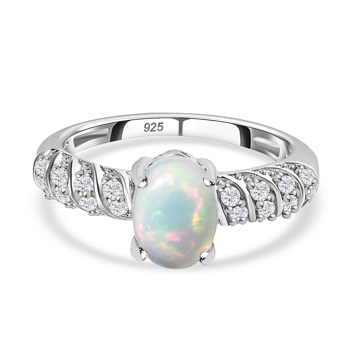 Ethiopian Welo Opal &amp; Natural Zircon Ring in Platinum Overlay Sterling Silver 1.15 7577662 0