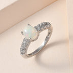 Ethiopian Welo Opal & Natural Zircon Ring in Platinum Overlay Sterling Silver 1.15