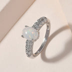 Ethiopian Welo Opal & Natural Zircon Ring in Platinum Overlay Sterling Silver 1.15