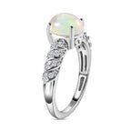Ethiopian Welo Opal & Natural Zircon Ring in Platinum Overlay Sterling Silver 1.15