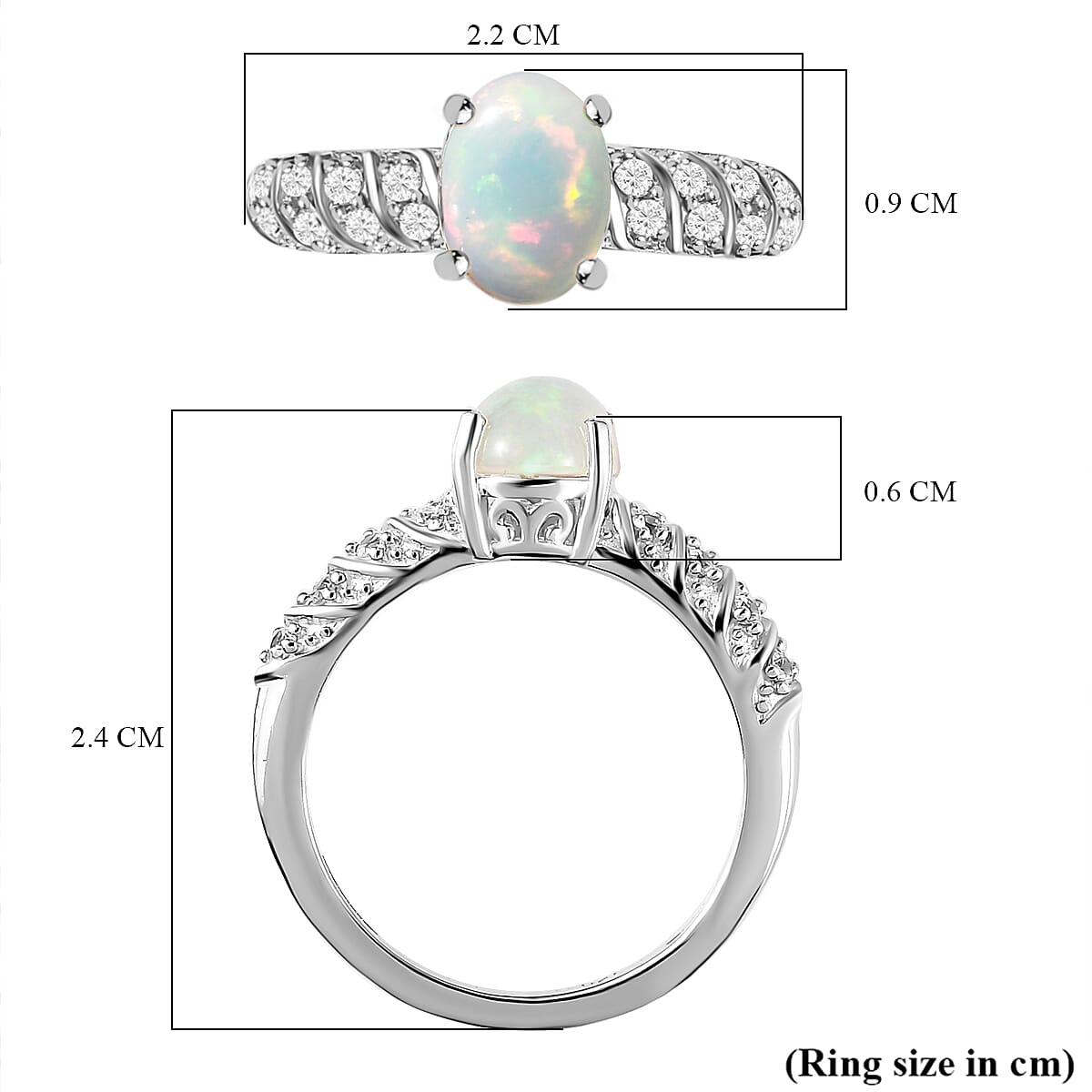 Ethiopian Welo Opal &amp; Natural Zircon Ring in Platinum Overlay Sterling Silver 1.15 7577662 6