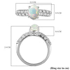 Ethiopian Welo Opal & Natural Zircon Ring in Platinum Overlay Sterling Silver 1.15