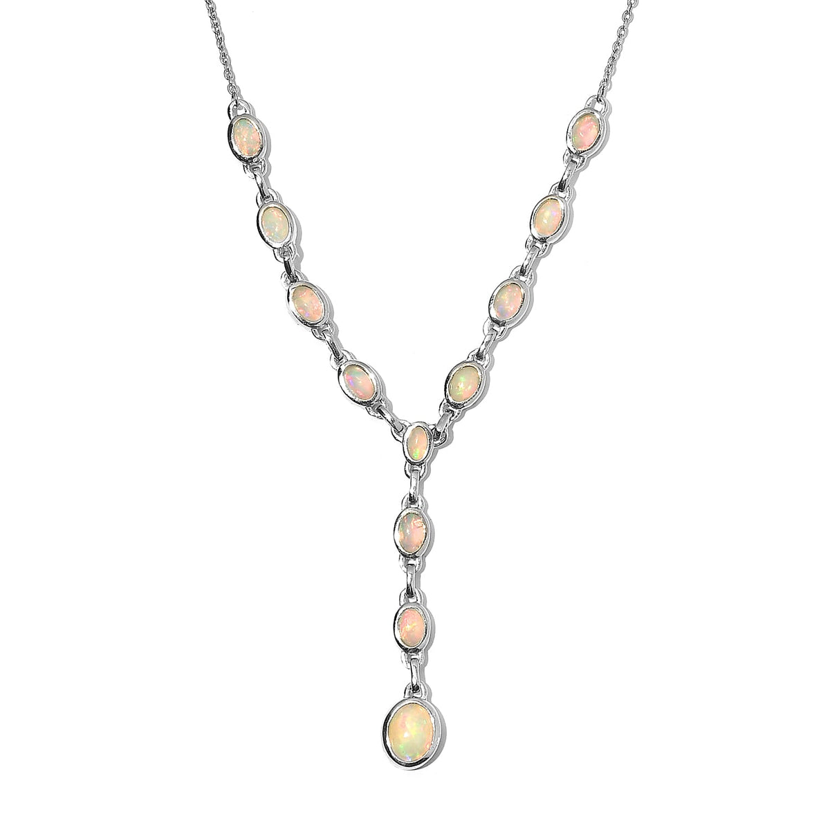 Ethiopian Welo Opal Necklace (Size - 18) in Platinum Plated Sterling Silver 4.52 Ct, Silver Wt. 8.00 Gms 7887655 0