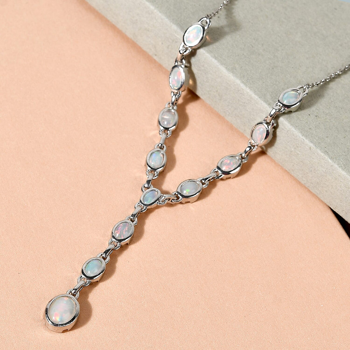 Ethiopian Welo Opal Necklace (Size - 18) in Platinum Plated Sterling Silver 4.52 Ct, Silver Wt. 8.00 Gms 7887655 2