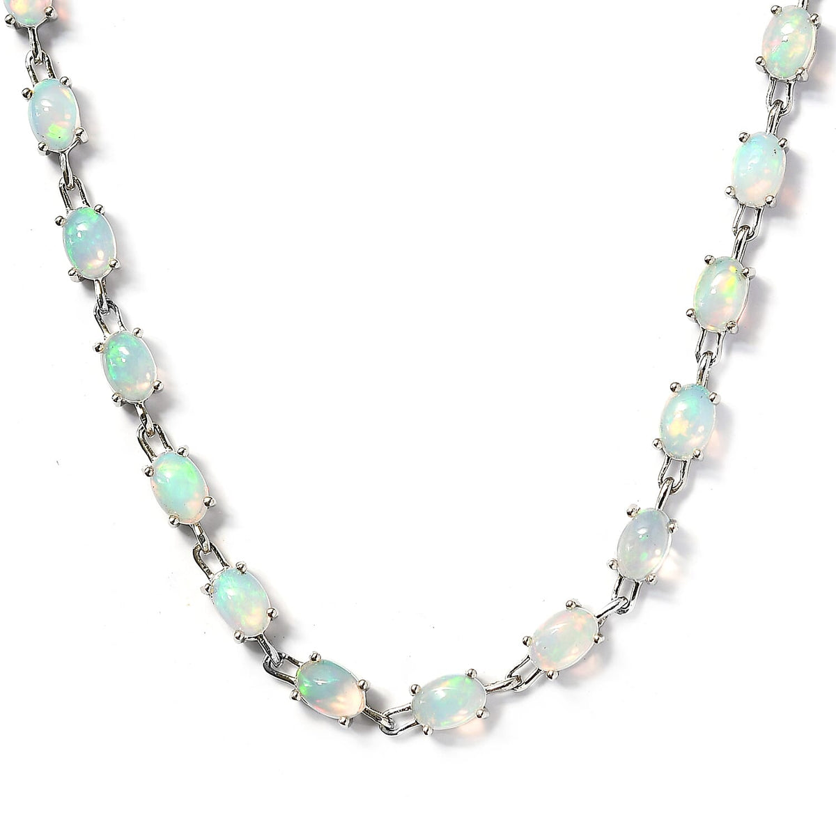 Ethiopian Welo Opal Necklace (Size - 18) in Platinum Plated Sterling Silver 15.51 Ct, Silver Wt. 14.49 Gms 8649715 0