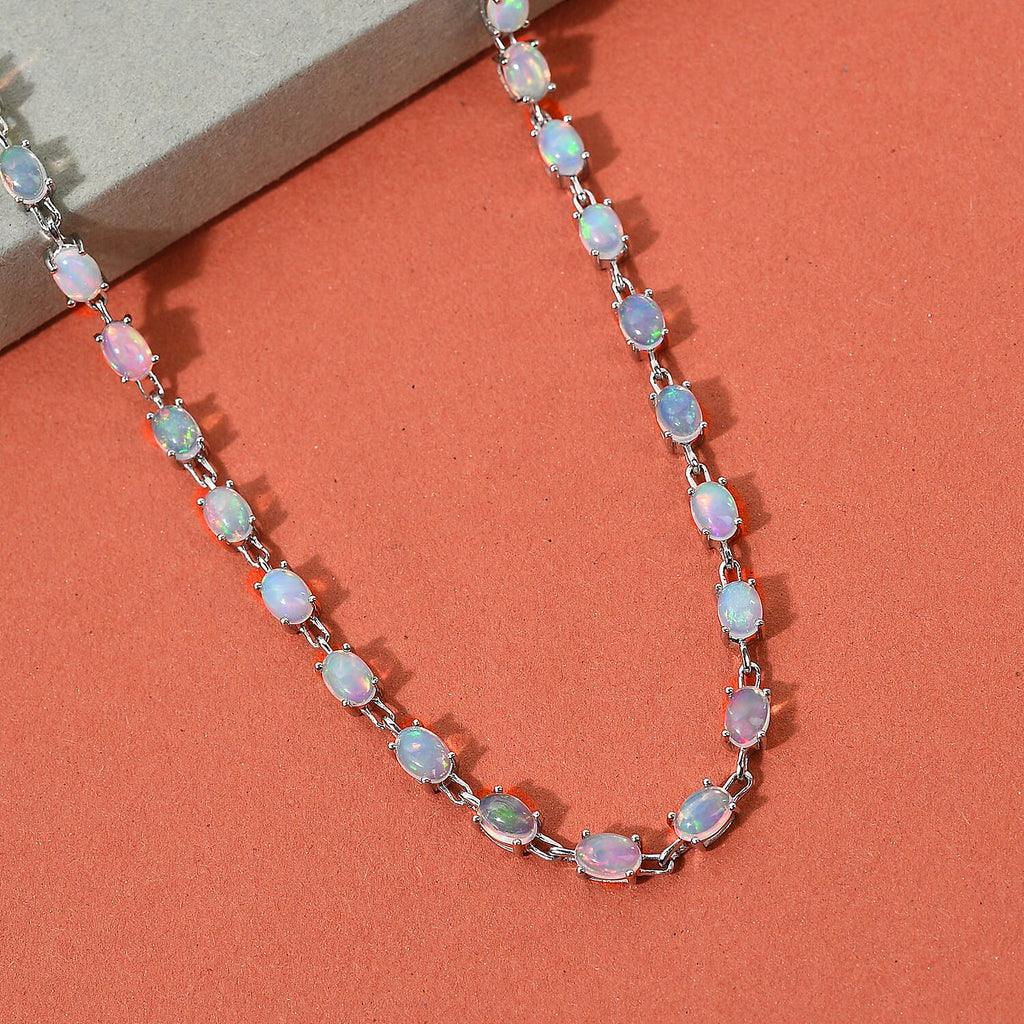 Ethiopian Welo Opal Necklace (Size - 18) in Platinum Overlay Sterling Silver 15.51 Ct, Silver Wt. 14.49 Gms