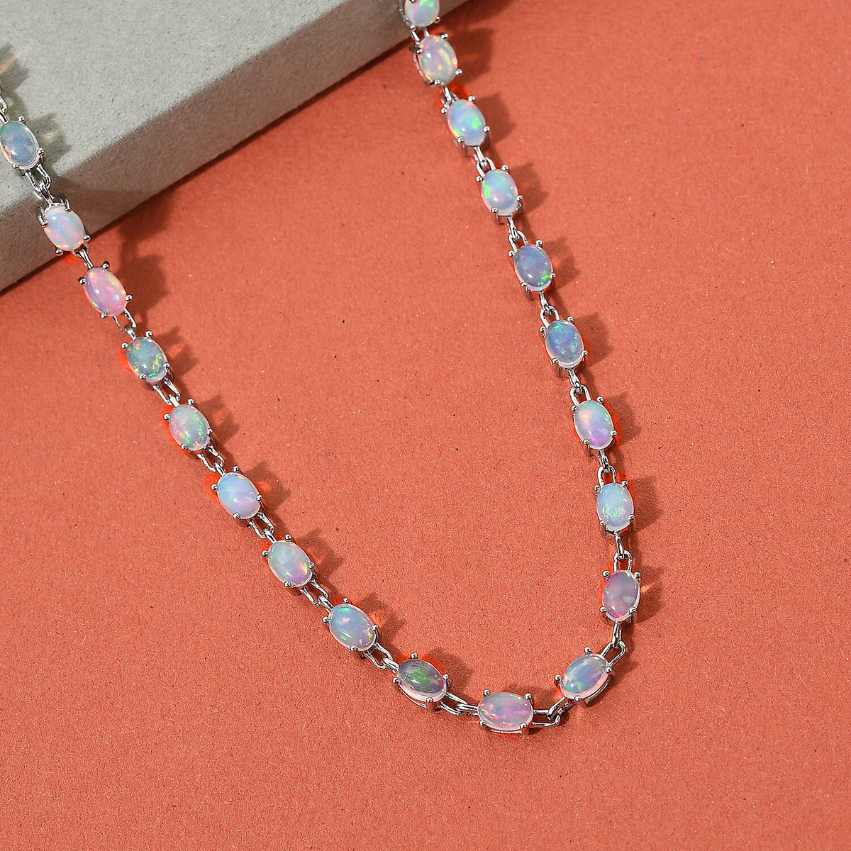 Ethiopian Welo Opal Necklace (Size - 18) in Platinum Plated Sterling Silver 15.51 Ct, Silver Wt. 14.49 Gms 8649715 1