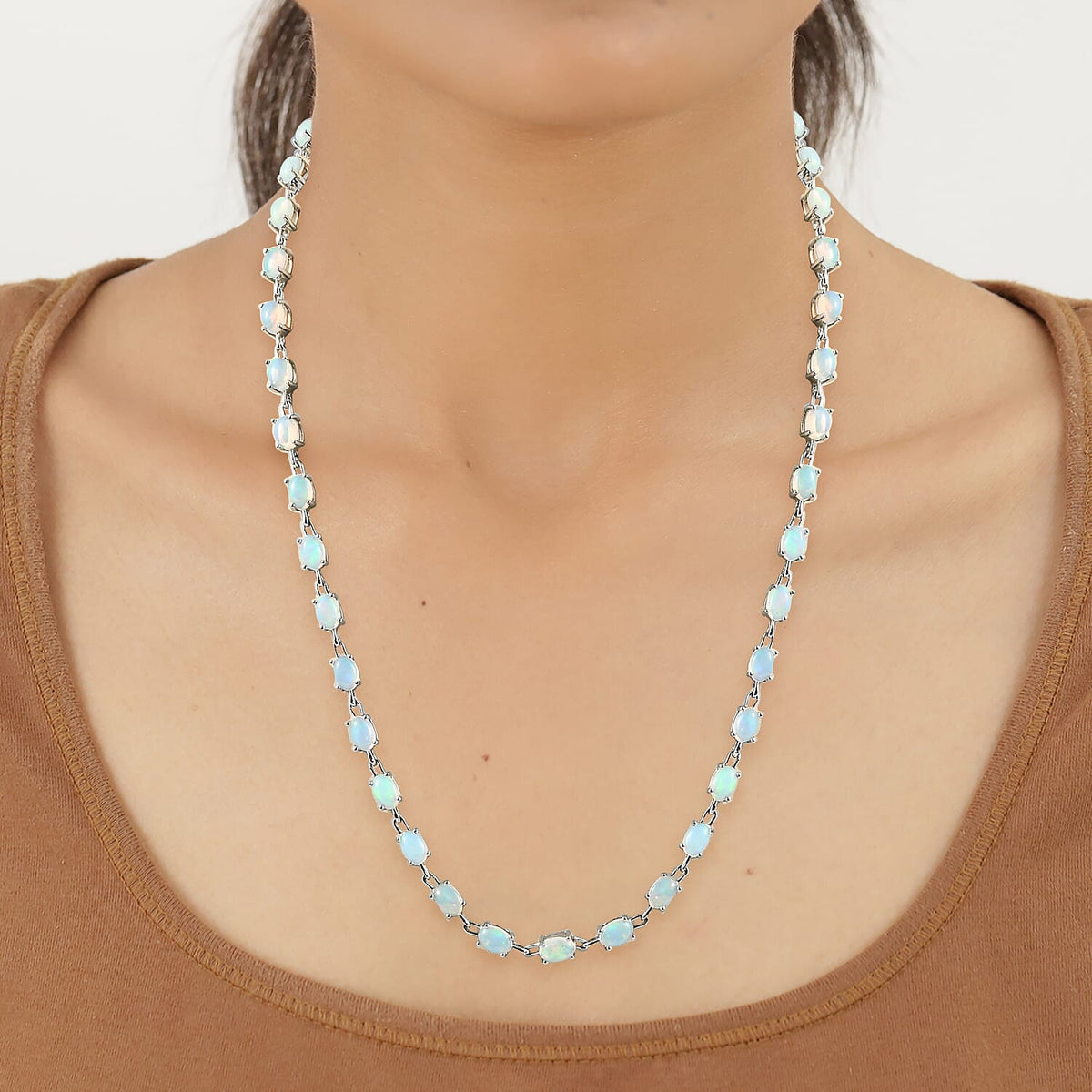 Ethiopian Welo Opal Necklace (Size - 18) in Platinum Plated Sterling Silver 15.51 Ct, Silver Wt. 14.49 Gms 8649715 2