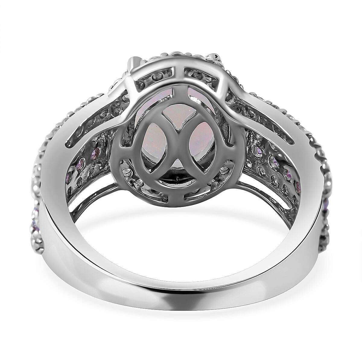 Ethiopian Welo Opal, Pink Sapphire and Natural Zircon Oval Cut Halo Ring in Rhodium Overlay Sterling Silver 3.82 Ct 7257089 10