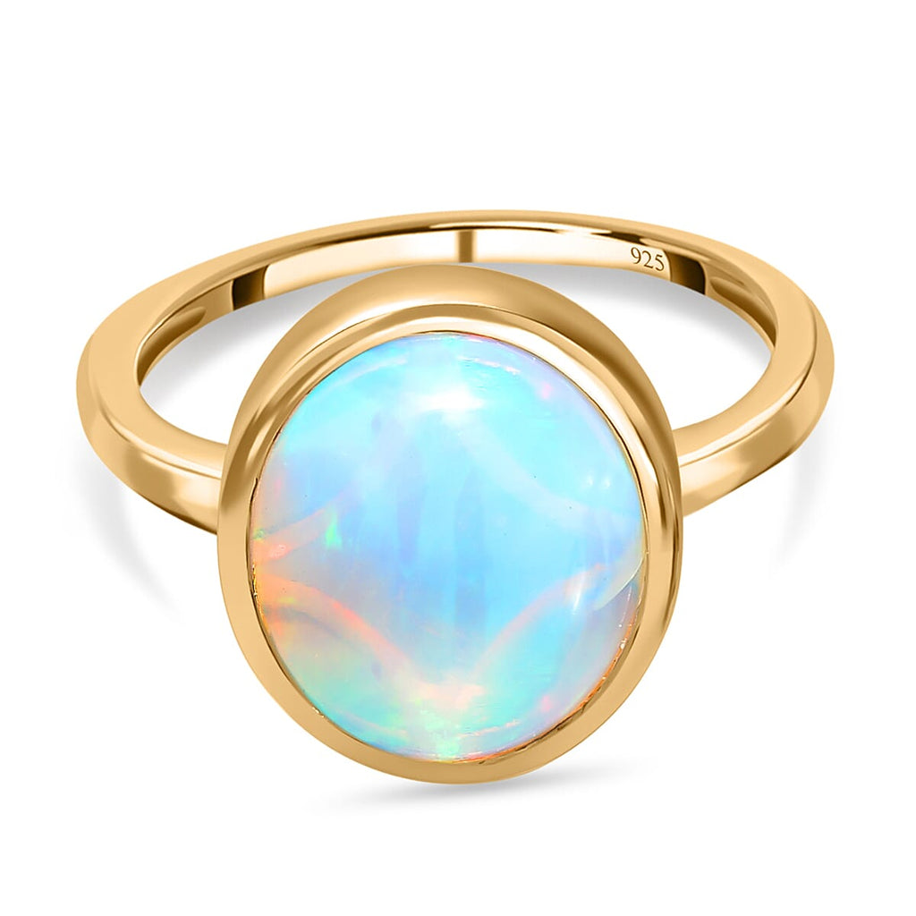 Ethiopian Welo Opal Solitaire Ring in 18K Vermeil Yellow Gold Plated Sterling Silver 2.78 Ct