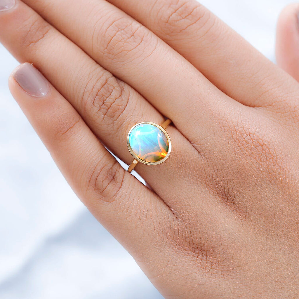 Ethiopian Welo Opal Solitaire Ring in 18K Vermeil Yellow Gold Plated Sterling Silver 2.78 Ct
