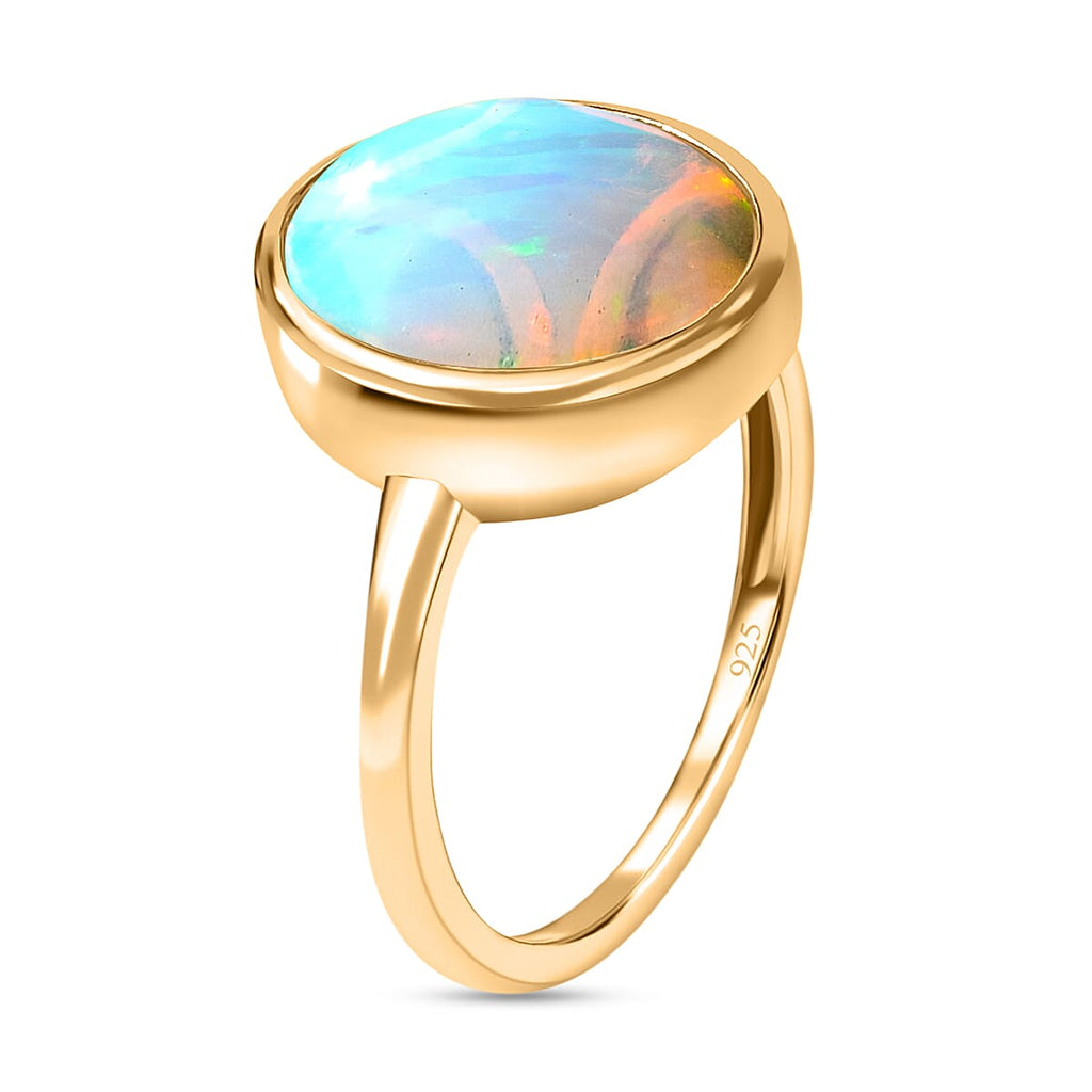 Ethiopian Welo Opal Solitaire Ring in 18K Vermeil Yellow Gold Plated Sterling Silver 2.78 Ct