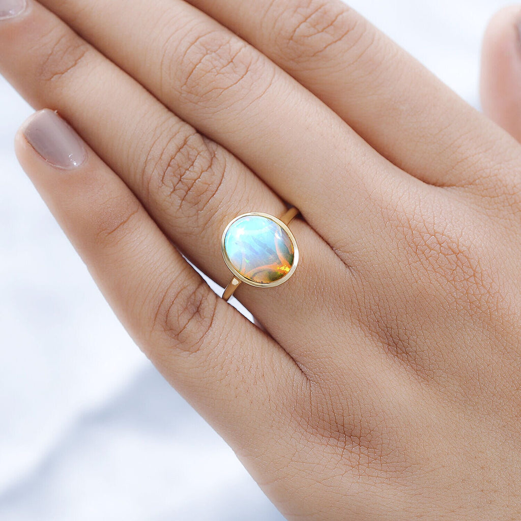 Ethiopian Welo Opal Solitaire Ring in 18K Vermeil Yellow Gold Plated Sterling Silver 2.78 Ct