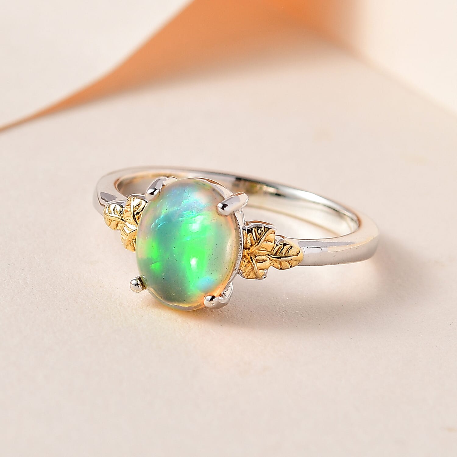Ethiopian Welo Opal Solitaire Ring in Two-Tone Plated Sterling Silver 1.13 Ct 7612536 1