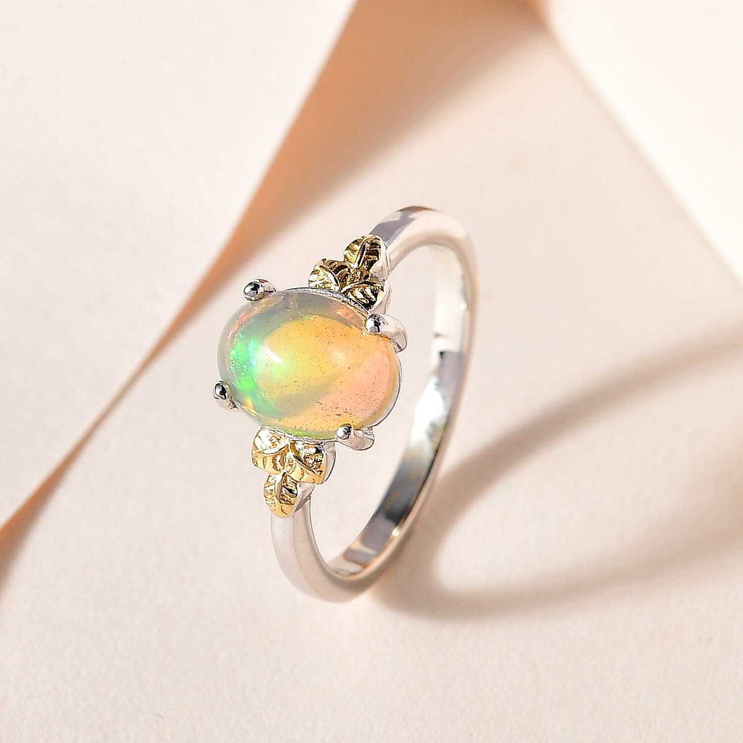 Ethiopian Welo Opal Solitaire Ring in Two-Tone Plated Sterling Silver 1.13 Ct 7612536 2