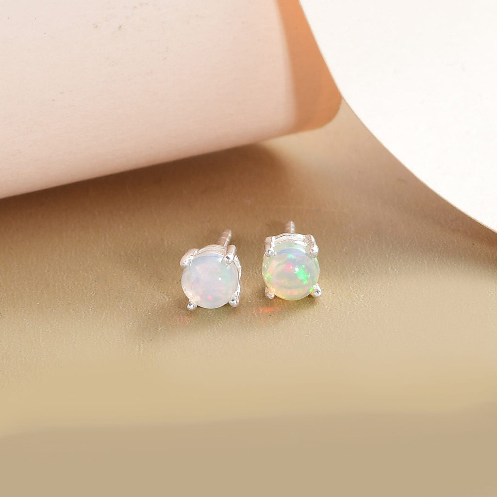 Royal Bali Collection - Ethiopian Welo Opal Sterling Silver Solitaire Stud Earrings with Push Back