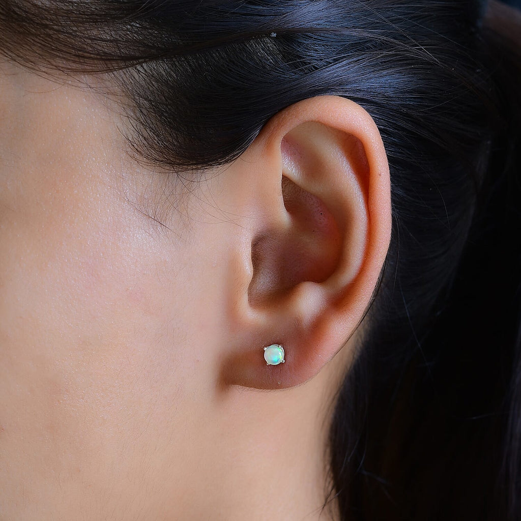 Royal Bali Collection - Ethiopian Welo Opal Sterling Silver Solitaire Stud Earrings with Push Back