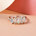 Ethiopian Welo Opal 5 Stone Ring in Platinum Overlay Sterling Silver