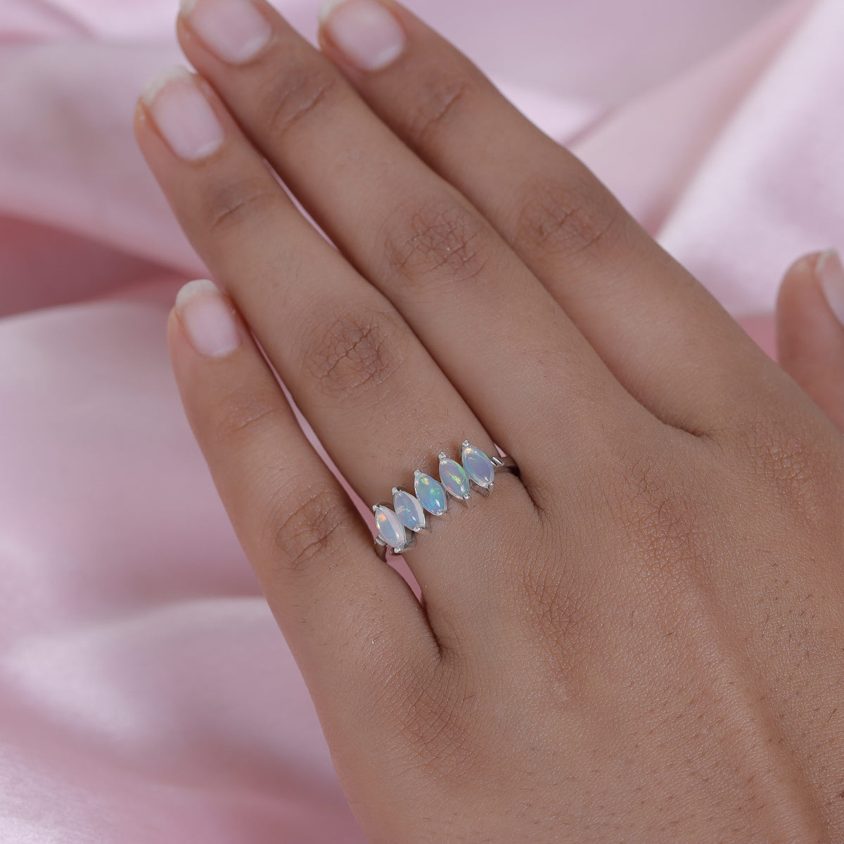 Ethiopian Welo Opal 5 Stone Ring in Platinum Overlay Sterling Silver 7159428 3