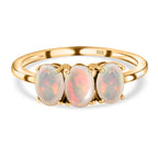 Ethiopian Welo Opal Trilogy Ring in Platinum Overlay Sterling Silver