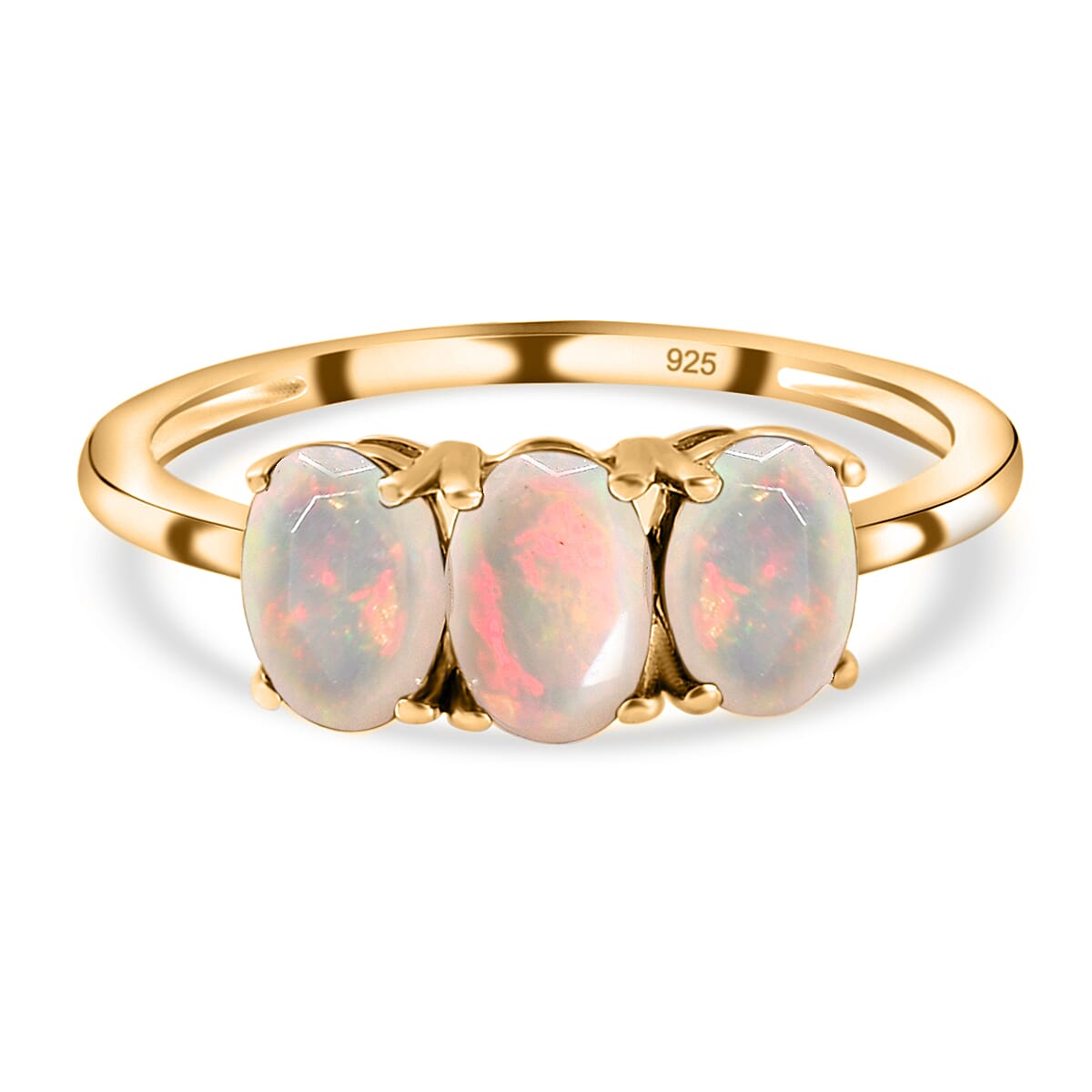 Ethiopian Welo Opal Trilogy Ring in 18K Vermeil Yellow Gold Overlay Sterling Silver. 7442450 0
