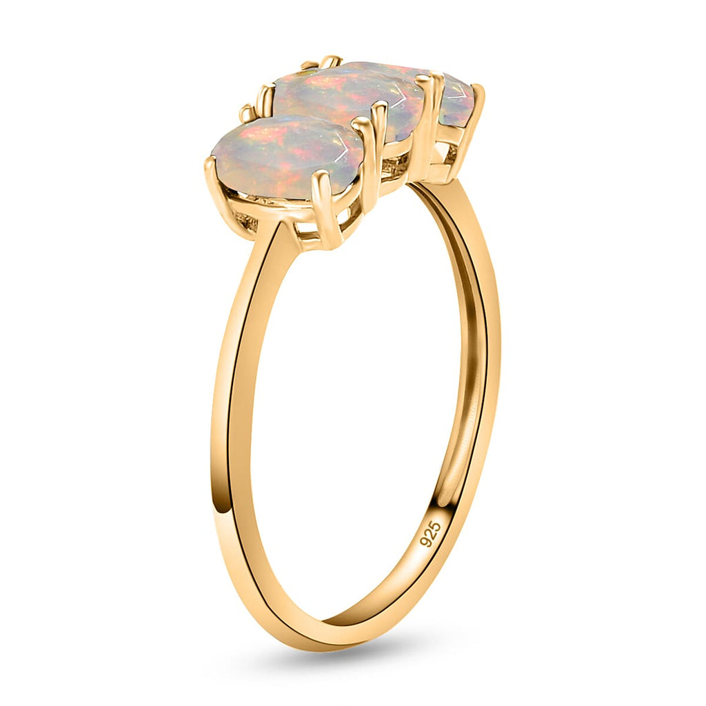 Ethiopian Welo Opal Trilogy Ring in Platinum Overlay Sterling Silver