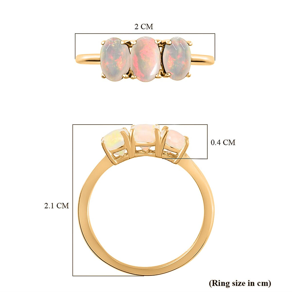 Ethiopian Welo Opal Trilogy Ring in Platinum Overlay Sterling Silver