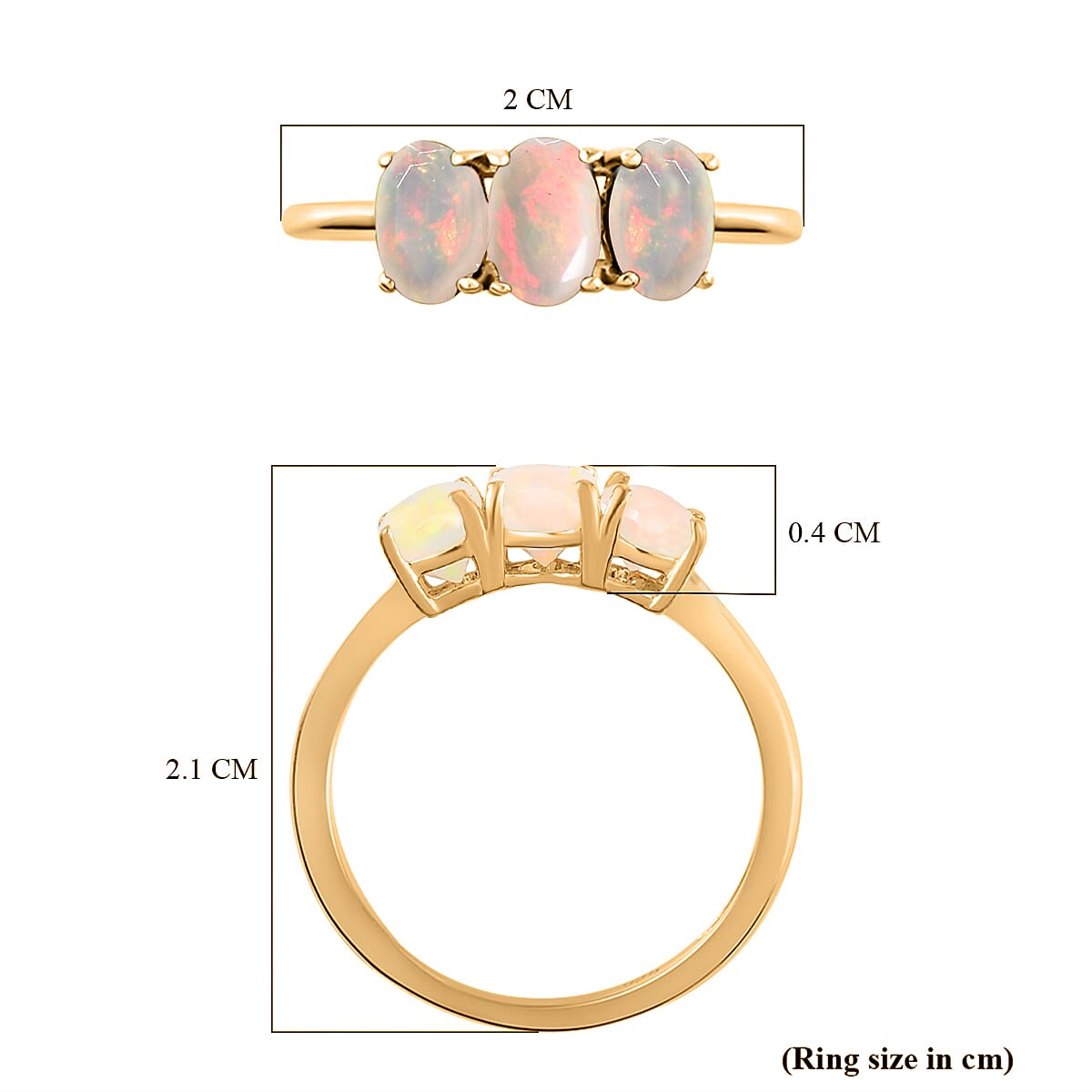 Ethiopian Welo Opal Trilogy Ring in 18K Vermeil Yellow Gold Overlay Sterling Silver. 7442450 6