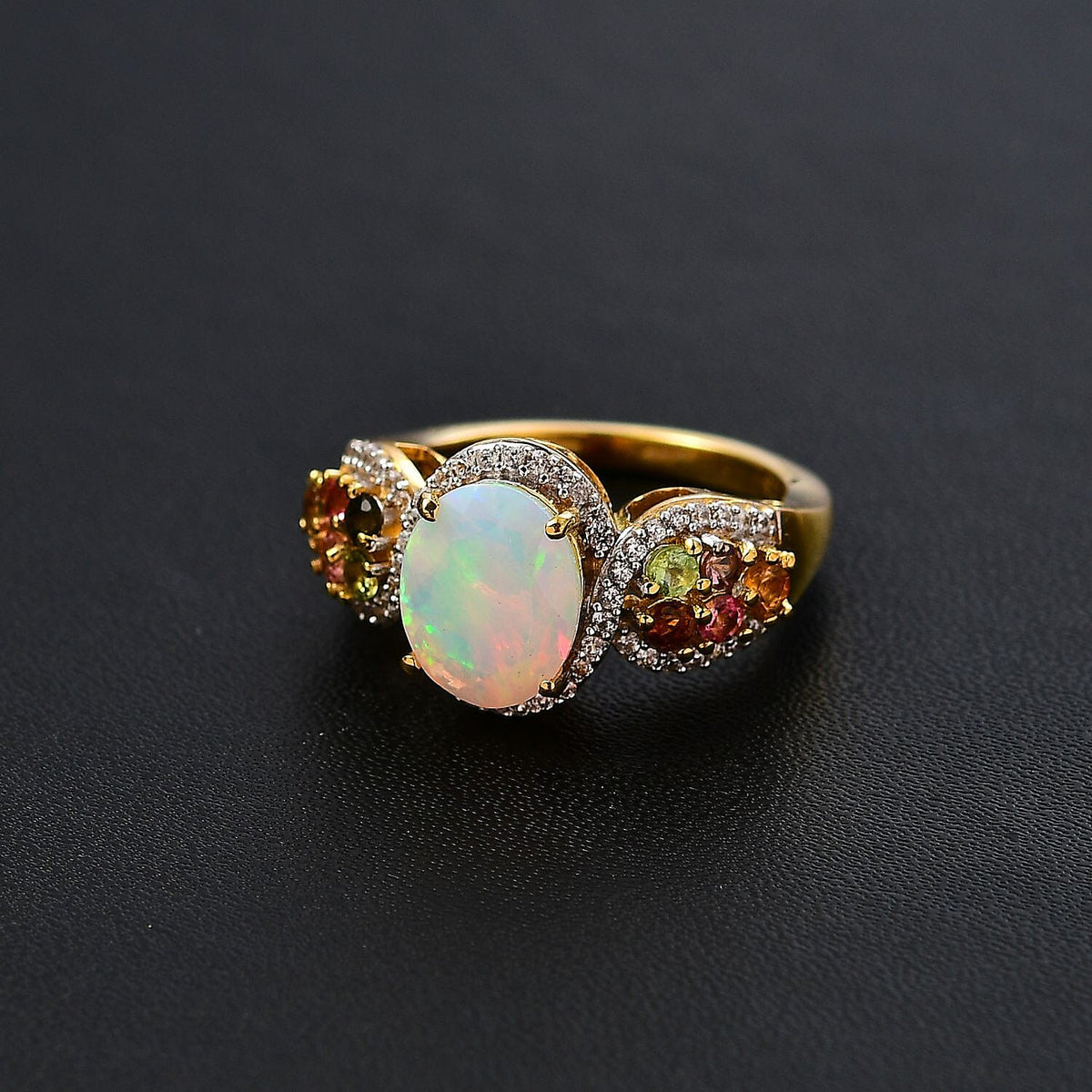 Ethiopian Welo Opal, Natural Zircon and Multi-Tourmaline Ring in 18K Yellow Gold Vermeil Plated Sterling Silver 2.60 Ct 7775660 3