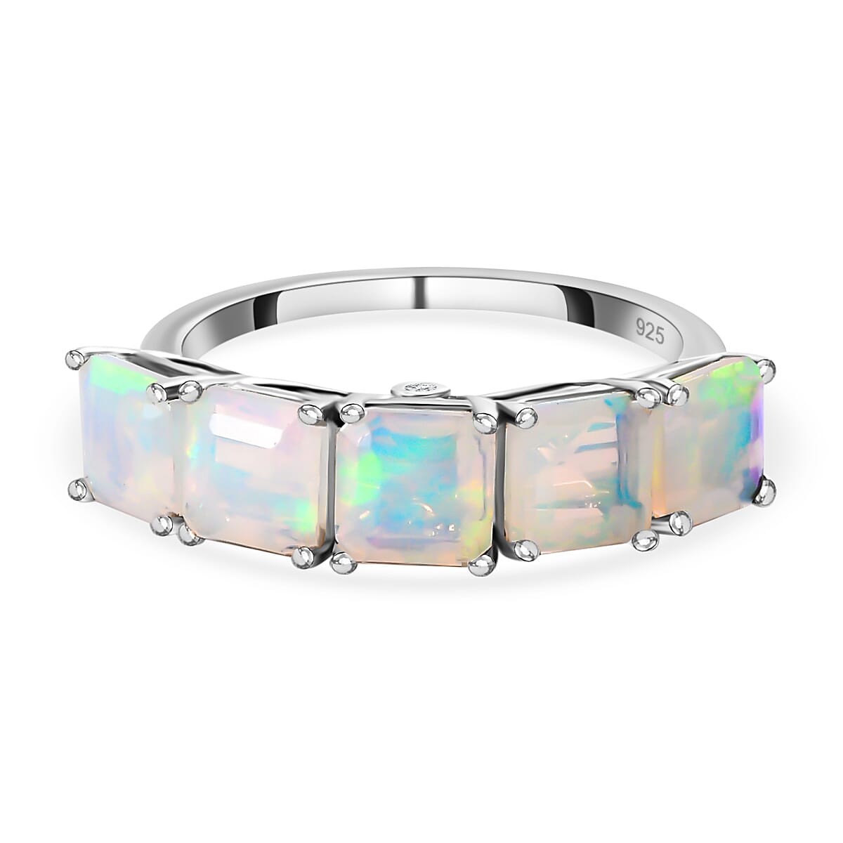 Ethiopian Welo Opal and Diamond 5 Stone Ring in Platinum Overlay Sterling Silver 7578673 0