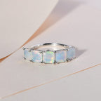 Ethiopian Welo Opal and Diamond  5 Stone Ring in Platinum Overlay Sterling Silver 2.00 Ct