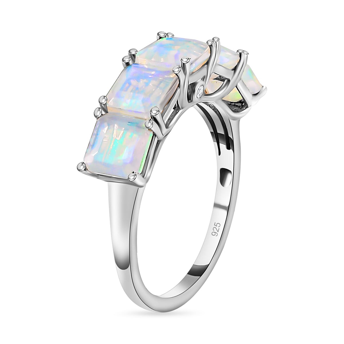 Ethiopian Welo Opal and Diamond 5 Stone Ring in Platinum Overlay Sterling Silver 7578673 3