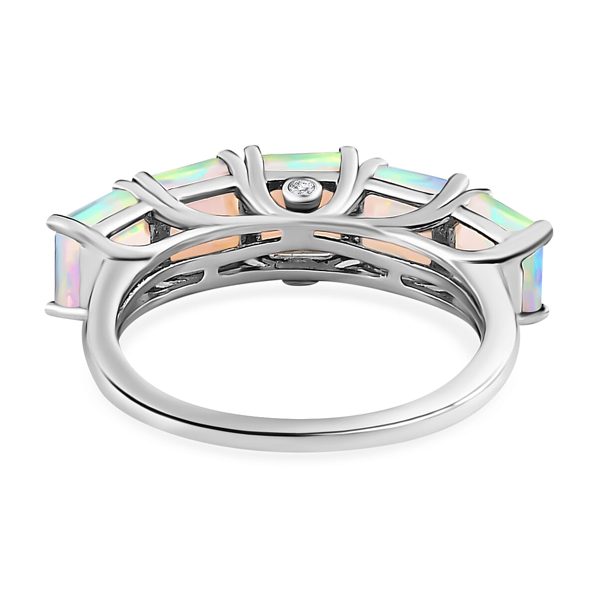 Ethiopian Welo Opal and Diamond 5 Stone Ring in Platinum Overlay Sterling Silver 7578673 4