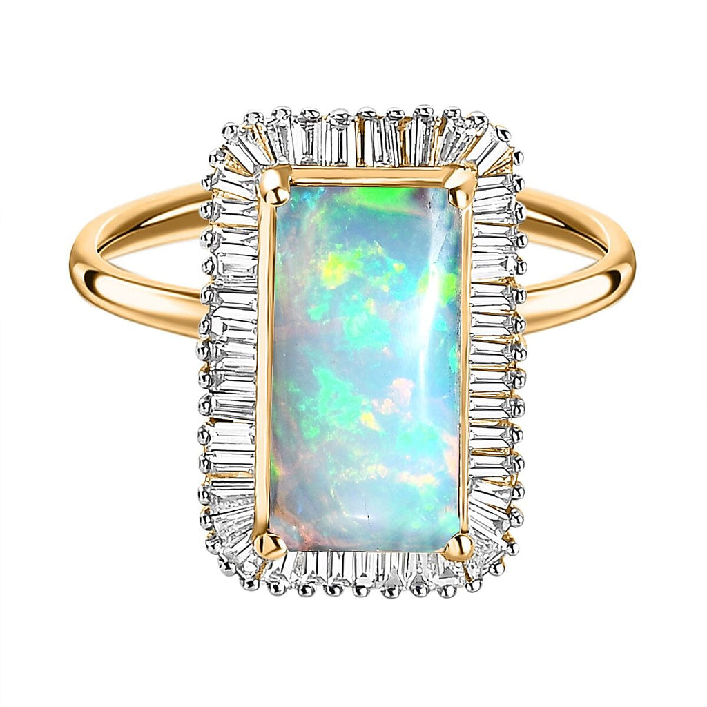 Ethiopian Welo Opal and Diamond Halo Ring in 18K Vermeil Yellow Gold Plated Sterling Silver 2.09 Ct.