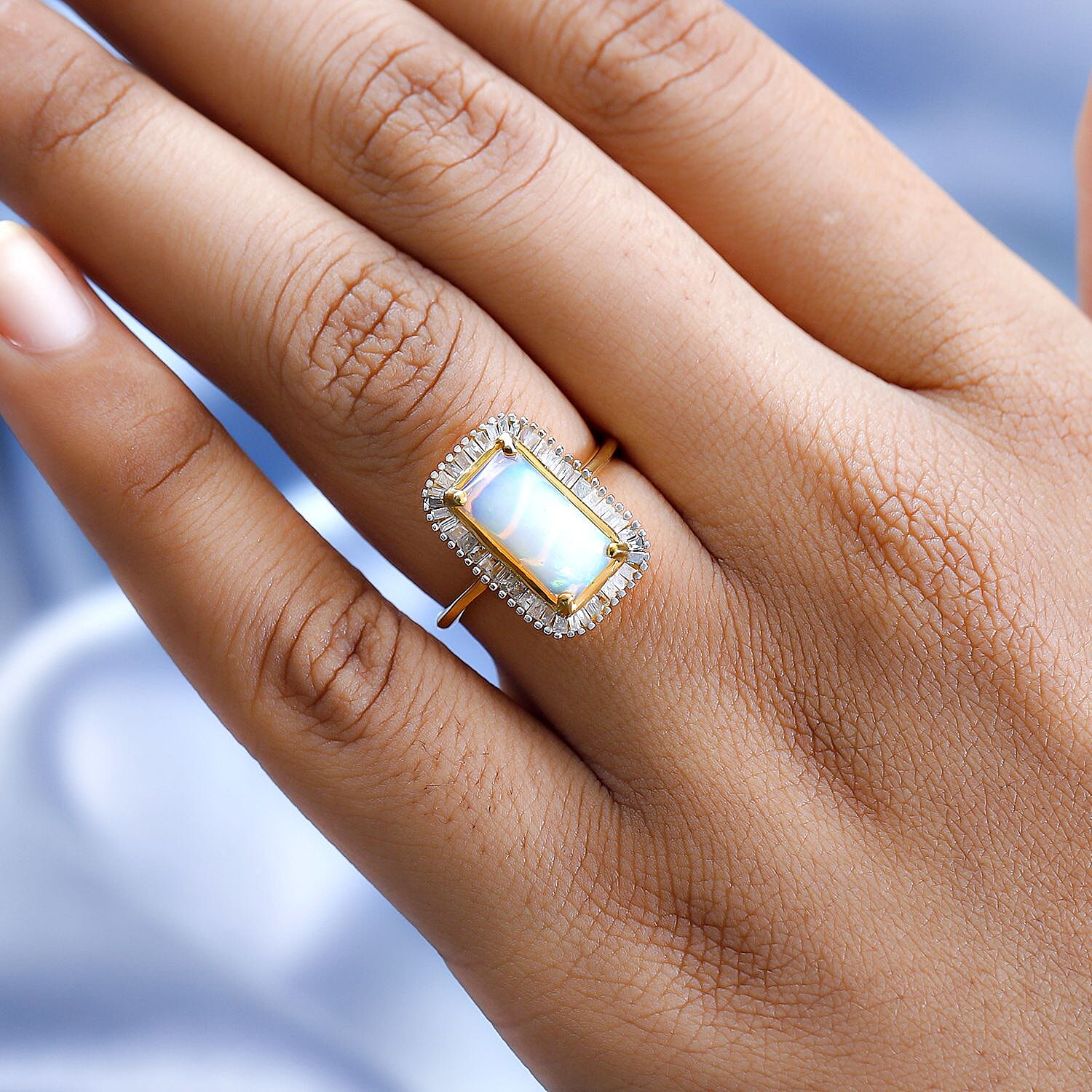 Ethiopian Welo Opal and Diamond Halo Ring in 18K Vermeil Yellow Gold Plated Sterling Silver 7485999 8