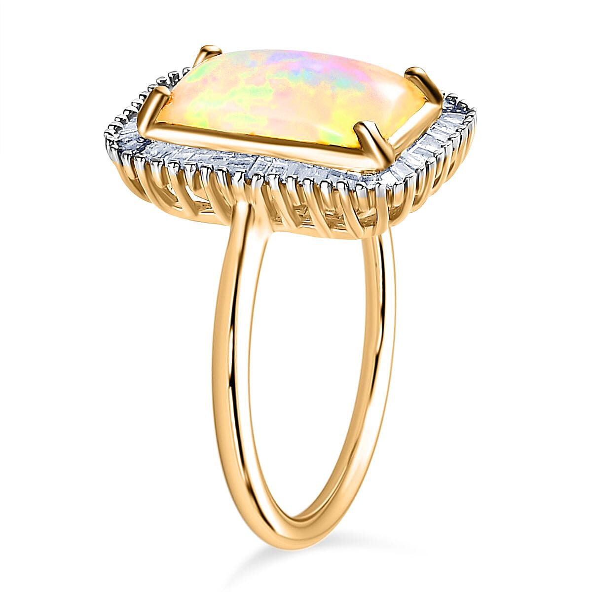 Ethiopian Welo Opal and Diamond Halo Ring in 18K Vermeil Yellow Gold Plated Sterling Silver 7485999 9