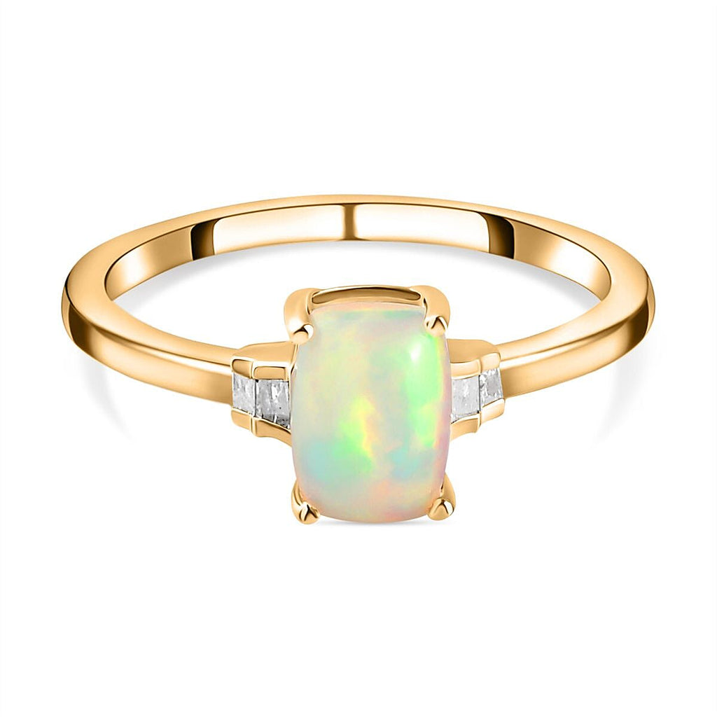 Ethiopian Welo Opal and Diamond Ring in 18K Vermeil Yellow Gold Plated Sterling Silver 0.594 Ct