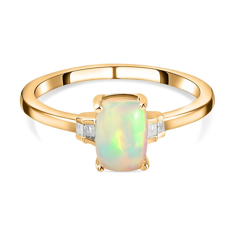 Ethiopian Welo Opal and Diamond Ring in 18K Vermeil Yellow Gold Plated Sterling Silver 0.594 Ct