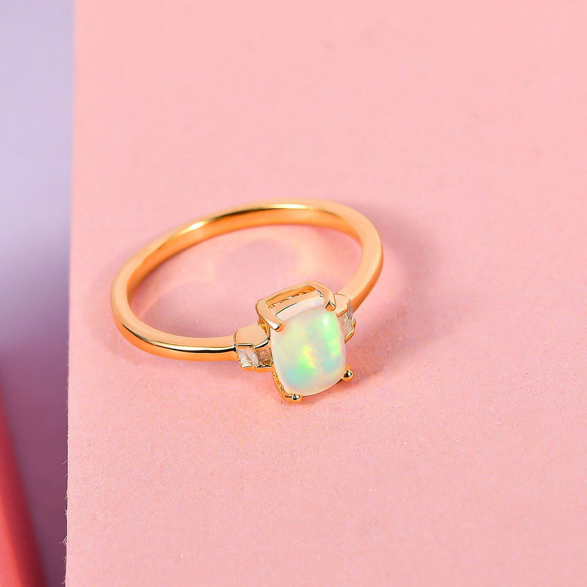 Ethiopian Welo Opal and Diamond Ring in 18K Vermeil Yellow Gold Plated Sterling Silver 7127531 3