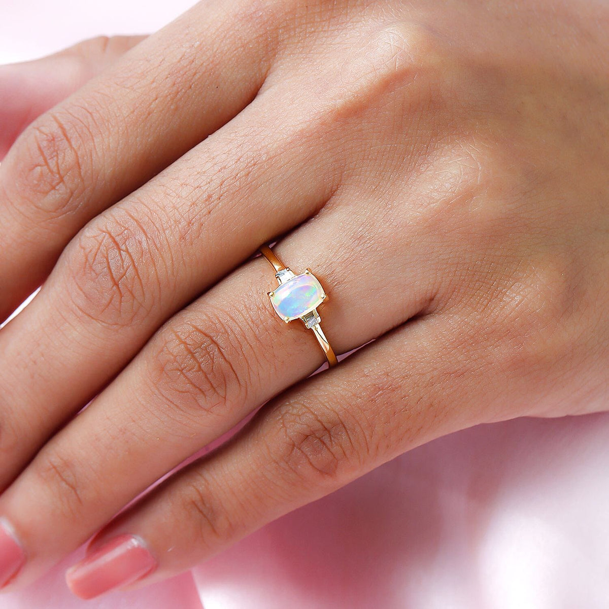 Ethiopian Welo Opal and Diamond Ring in 18K Vermeil Yellow Gold Plated Sterling Silver 7127531 5