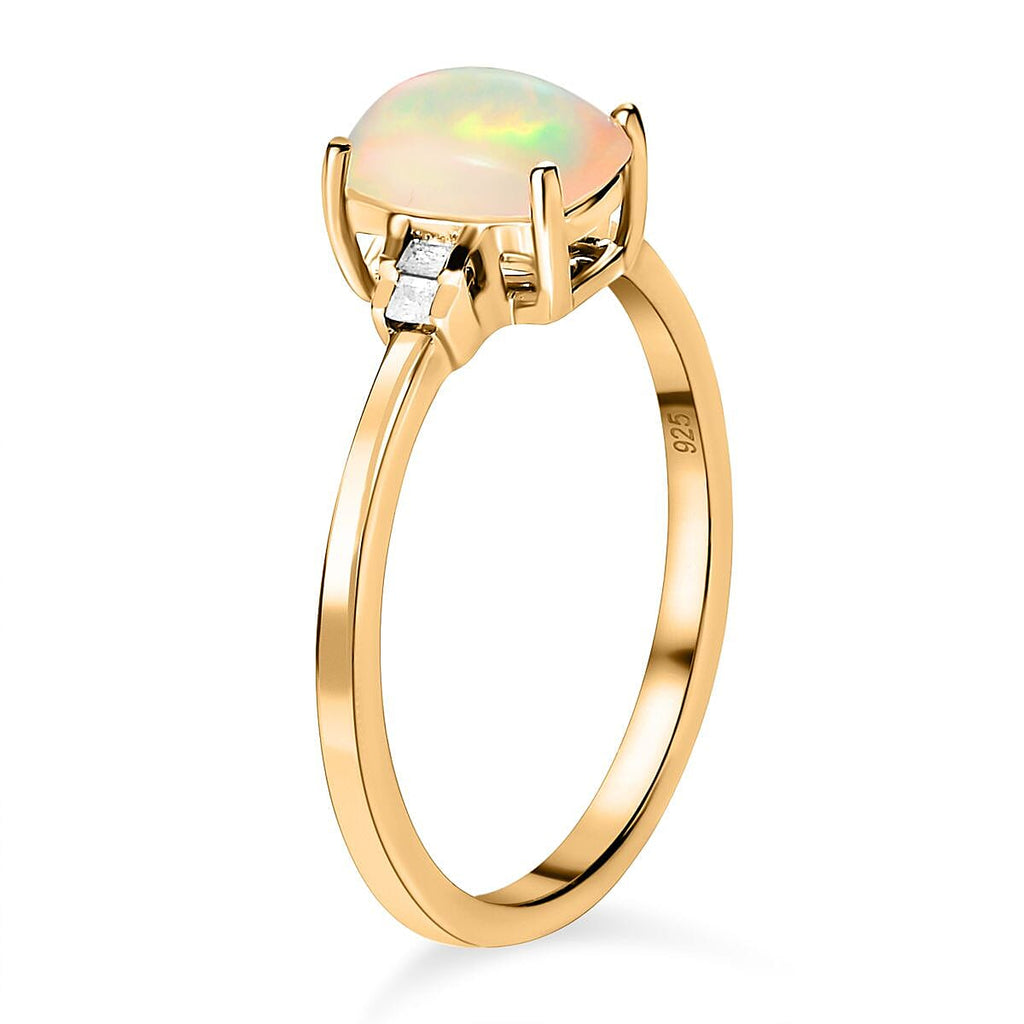 Ethiopian Welo Opal and Diamond Ring in 18K Vermeil Yellow Gold Plated Sterling Silver 0.594 Ct