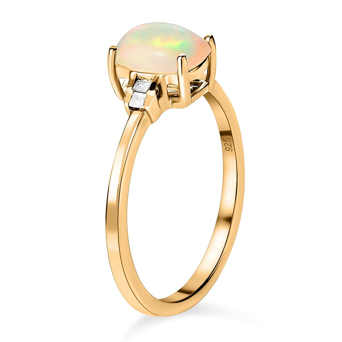 Ethiopian Welo Opal and Diamond Ring in 18K Vermeil Yellow Gold Plated Sterling Silver 7127531 7