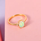 Ethiopian Welo Opal and Diamond Ring in 18K Vermeil Yellow Gold Plated Sterling Silver 0.594 Ct