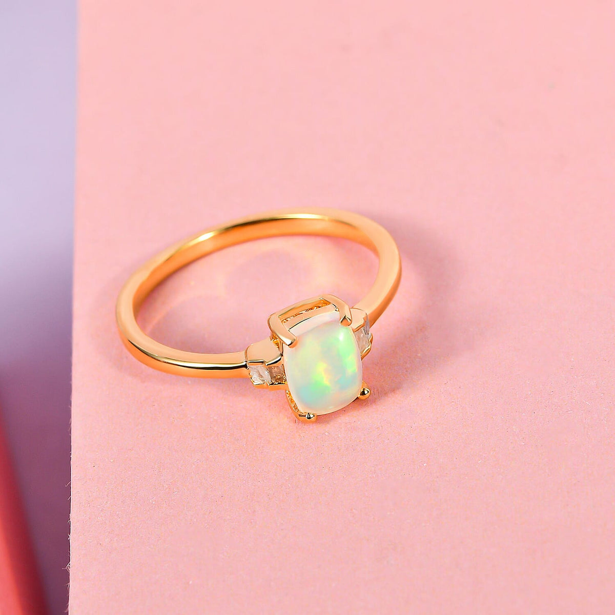 Ethiopian Welo Opal and Diamond Ring in 18K Vermeil Yellow Gold Plated Sterling Silver 7127531 4
