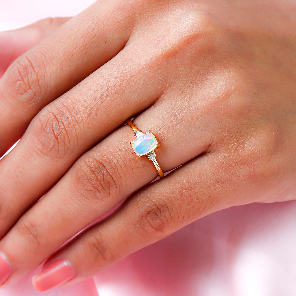 Ethiopian Welo Opal and Diamond Ring in 18K Vermeil Yellow Gold Plated Sterling Silver 0.594 Ct