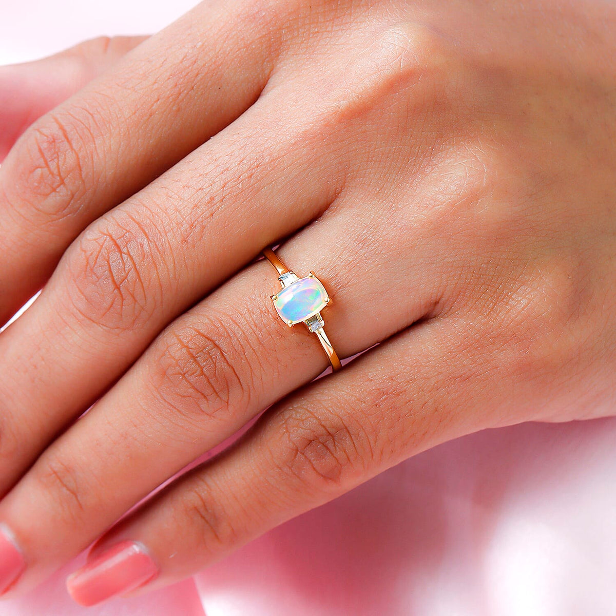 Ethiopian Welo Opal and Diamond Ring in 18K Vermeil Yellow Gold Plated Sterling Silver 7127531 6