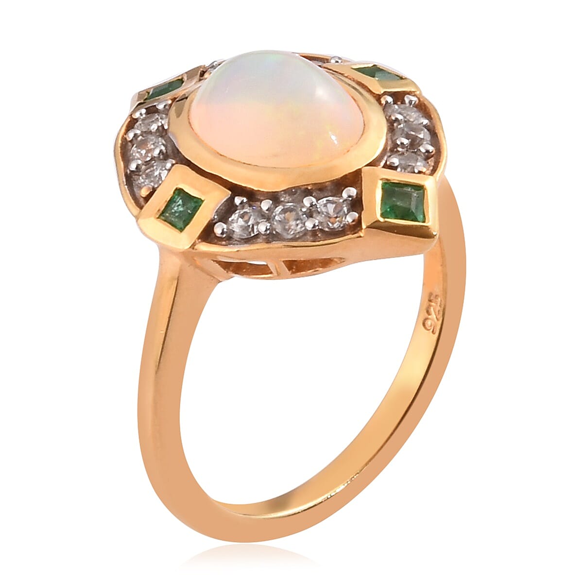 Ethiopian Welo Opal and Kagem Zambian Emerald Ring in 14K Gold Overlay Sterling Silver 1.75 Ct. 3659709 3